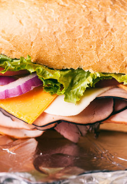 Side View of Sandwich With Crusty Bread And Delicious Fillings