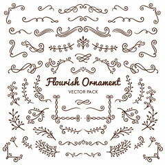 Flourish ornaments calligraphic design elements vector set illustration - obrazy, fototapety, plakaty