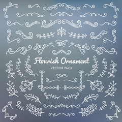 Flourish ornaments calligraphic design elements vector set illustration