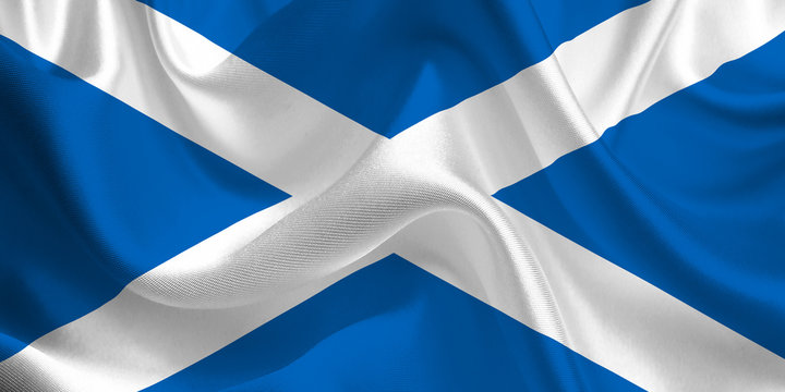 Waving flag of the Scotland. Scottish Flag in the Wind. Scottish National mark. Waving Scotland Flag. Scotland Flag Flowing.