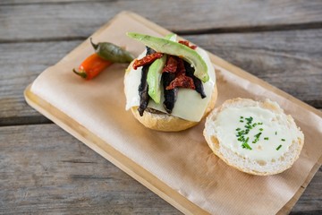 High angle view of ingredients with buns