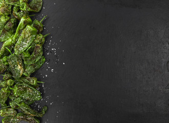 Portion of Pimientos de Padron on a slate slab
