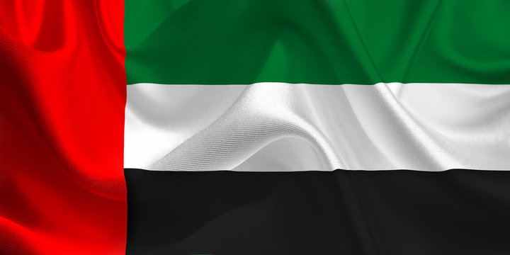 Waving flag of the United Arab Emirates. Flag in the Wind. National mark. Waving United Arab Emirates Flag. United Arab Emirates Flag Flowing.