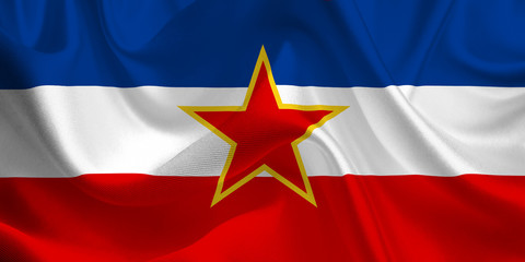 Waving flag of the Yugoslavia. Yugoslav Flag in the Wind. National mark. Waving Yugoslavia Flag. Yugoslavia Flag Flowing.