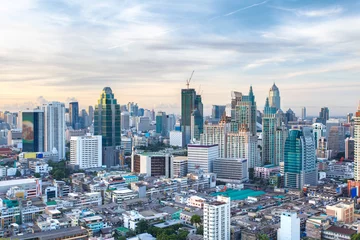 Rolgordijnen Top views skyline business building and financial district in sunshine day at Bangkok City, Bangkok © Southtownboy Studio
