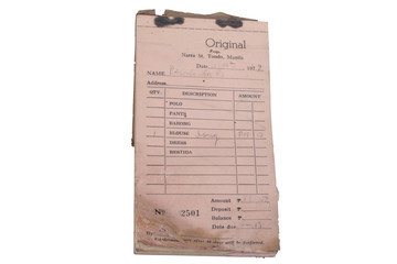 Burnt old vintage receipt invoice paper