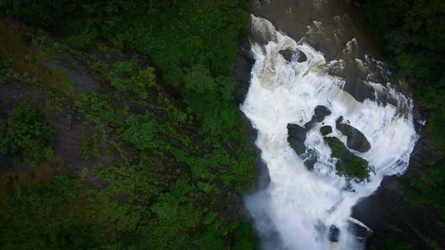 Beautiful Tropical Waterfall Aerial Fly though