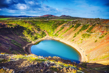Volcanic lakes of Iceland. Scenic landscape at sunset.