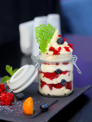 Photo of a macro cheese dessert with berries