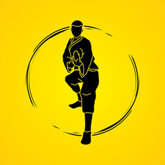 Kung fu action ready to fight front view graphic vector.