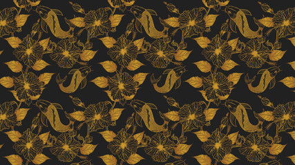 Hibiscus flower pattern by hand drawing.Tattoo art highly detailed in line art style.Flower patterns for batik paint.