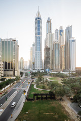 Fototapeta na wymiar Cityscape with modern buildings and high-rise buildings in Dubai.