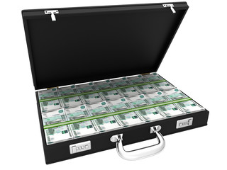3D Suitcase full of rubles  on a white background