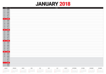January 2018 calendar planner vector illustration