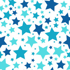 Star seamless pattern. White and blue retro background. Chaotic elements. Abstract geometric shape texture. Effect of sky. Design template for wallpaper,wrapping, textile. Vector Illustration