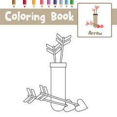 Coloring page of Arrow for preschool kids activity educational worksheet. Vector Illustration.