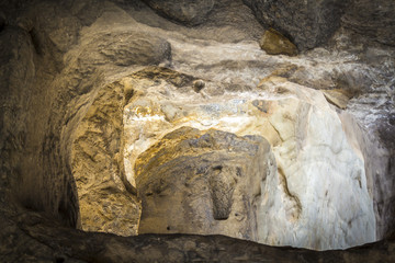 Inside the caves of ancient people in Uplistsikhe, Georgia.