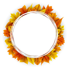 Round frame with autumn leaves isolated on white background