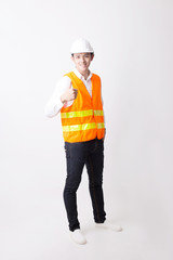 Portrait of Asian Engineer Designer in Isolated Background With Gesture Sign