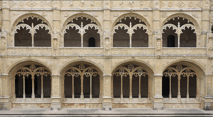 Jeronimos Monastery ornamental windows in Lisbon, Portugal