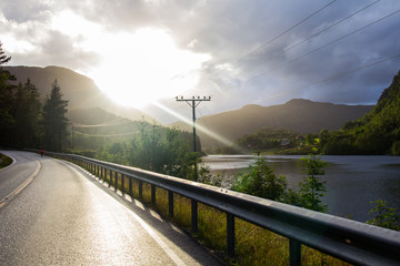 beautiful view on summer road. Forsand, Rogaland, Norway