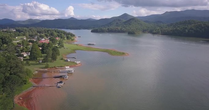 Fly over lake homes 4k