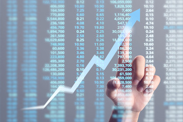 Businessman plan graph growth and increase of chart positive indicators