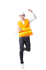 Portrait of Asian Engineer or Architect Designer in Isolated Background With Gesture Sign