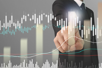 Businessman plan graph growth and increase of chart positive indicators