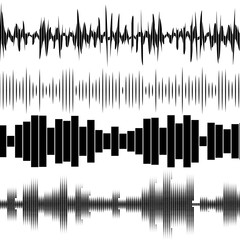 Set sound waves set. Audio equalizer technology, pulse musical. Vector illustration.