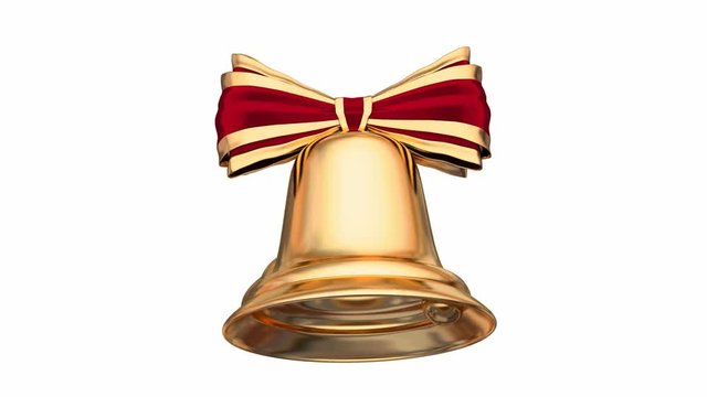Golden Christmas bells with red ribbons and bows 3D native 60 fps animation with alpha matte