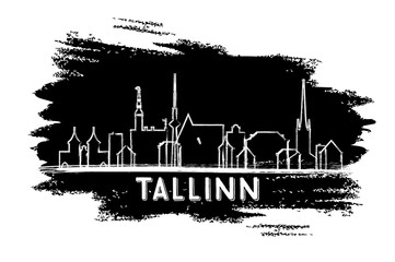 Naklejka premium Tallinn Estonia Skyline Silhouette. Hand Drawn Sketch.