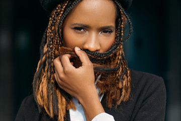 Shy African American female. Women secrets. Scared young black girl, teeth problems, introvert lady...