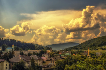 Town in a clouds. Volovets, Carpathians