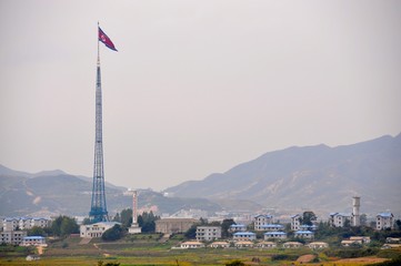 KOREA,JOINT SECURITY AEREA: View to KIJŎNG-DONG. Is a village in North Korea. North Korea call it Peace Village, South Korea Propaganda Village. 
