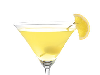 Glass of lemon drop martini on white background