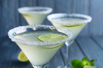 Glass of lemon drop martini, closeup