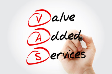 Hand writing VAS - Value Added Services acronym with marker, concept background