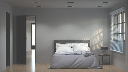Fototapeta na wymiar Empty bedroom modern space interior 3d rendering and sunlight