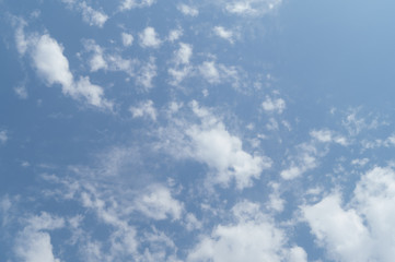 Bright small cumulus clouds on the blue sky