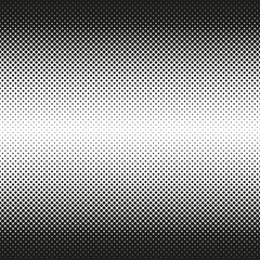 Horizontal seamless Halftone of rounded squares decreases to center, on white background. Contrasty halftone background. Vector