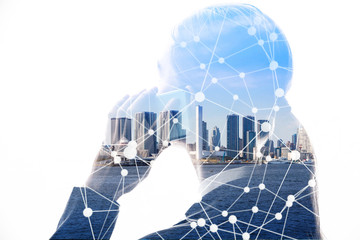 Communication network concept. Mixed media.