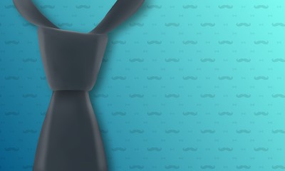 Illustration of Realistic Vector Tie. Classic Black Neck Tie on Moustache Pattern Background