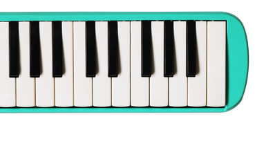 Fototapeta premium Mini piano keyboard. Musical flat background.
