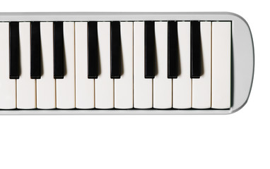 Fototapeta premium Mini piano keyboard. Musical flat background.