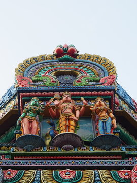 The Colorful Hindu Temple in Bangkok , Thailand