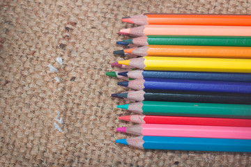 Crayon isolated on Sackcloth background
