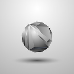 Polygonal 3D abstract sphere. Gray molecule symbol on a gray background.