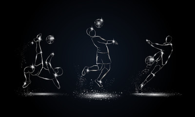 Soccer players set. Metallic linear football player illustration for sport banner, background and flyer.