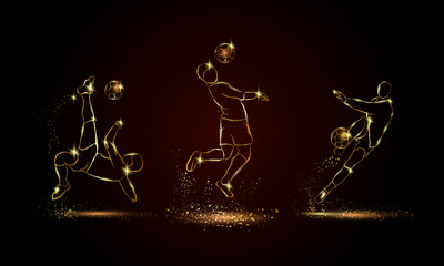 Soccer players set. Golden linear football player illustration for sport banner, background and flyer.